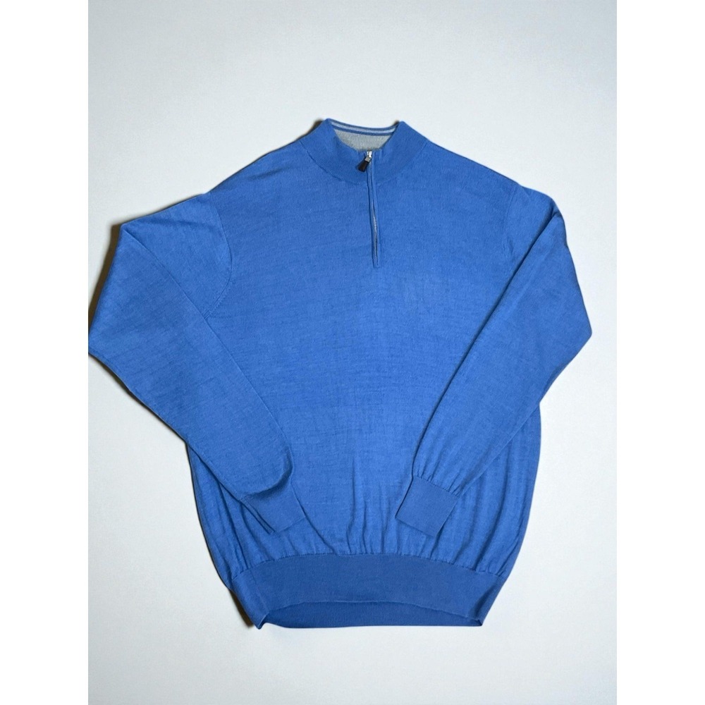 Peter Millar Sweater Men's Large Blue 1/4Zip Pullover Crown Soft Wool Silk Nylon